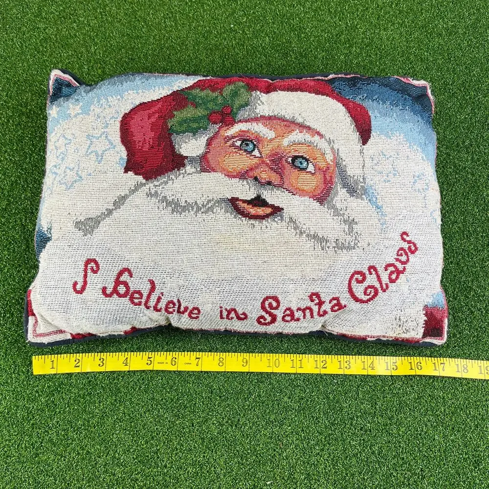 Lot of 3 Christmas Tapestry Needlepoint Santa Holiday Throw Pillows Vintage